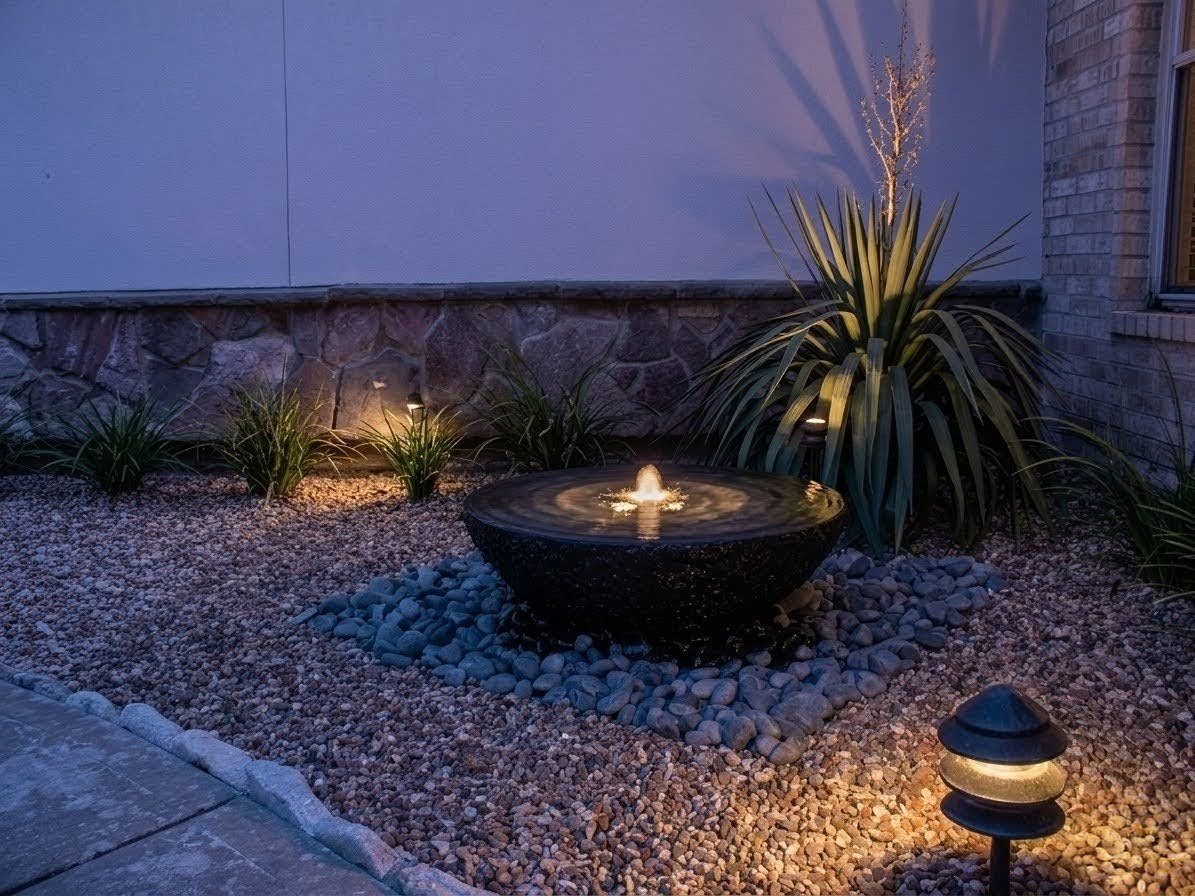 Fountain and outdoor lighting installation Houston TX